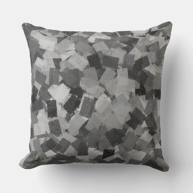 Coussin Motif Abstrait Cubisme Noir Gris (Recto)