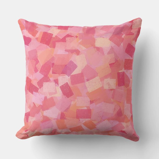 Coussin Motif Abstrait Cubiste Rose Orange (Recto)
