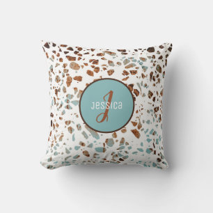 Coussin Motif Abstrait customisé Terrazzo Brown et bleu