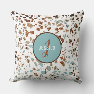 Coussin Motif Abstrait customisé Terrazzo Brown et bleu