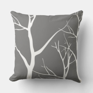Coussin Motif Abstrait d'arbre blanc sur gris
