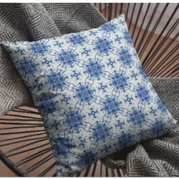 Coussin Motif Abstrait de carrelage bleu blanc