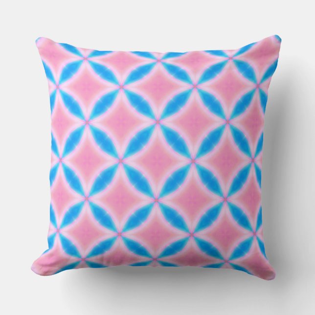 Coussin Motif Abstrait de Carrés rose et bleu (Recto)