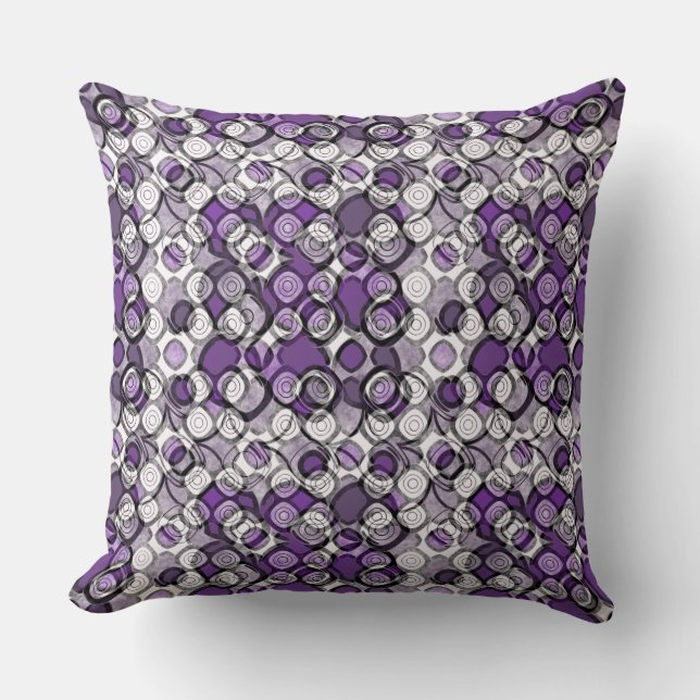 Coussin Motif abstrait de cercles violets, gris et noirs (Recto)