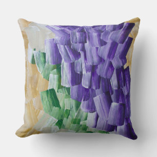 Coussin Motif abstrait de coups de pinceau violets et vert