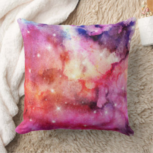 Coussin Motif Abstrait de Galaxie et Nébuleuse à l'Aquarel