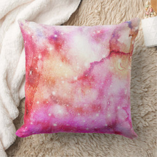 Coussin Motif Abstrait de Galaxie et Nébuleuse à l'Aquarel