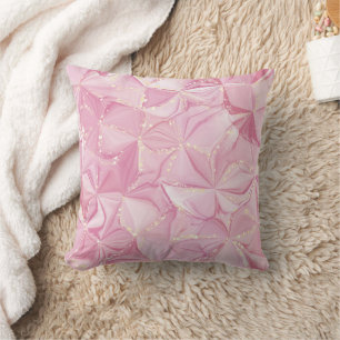 Coussin Motif Abstrait de Géode en Marbre Rose et Or