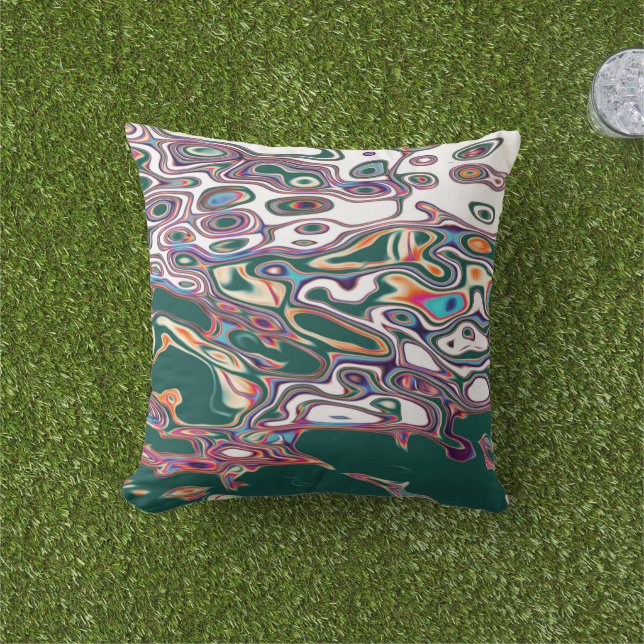 Coussin Motif Abstrait d'eau colorée rétro (Herbe)