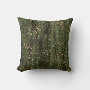 Coussin Motif Abstrait d'étincelles vert et or