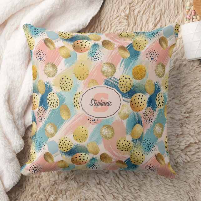 Coussin Motif Abstrait en forme de brosse et d'or (Couverture)