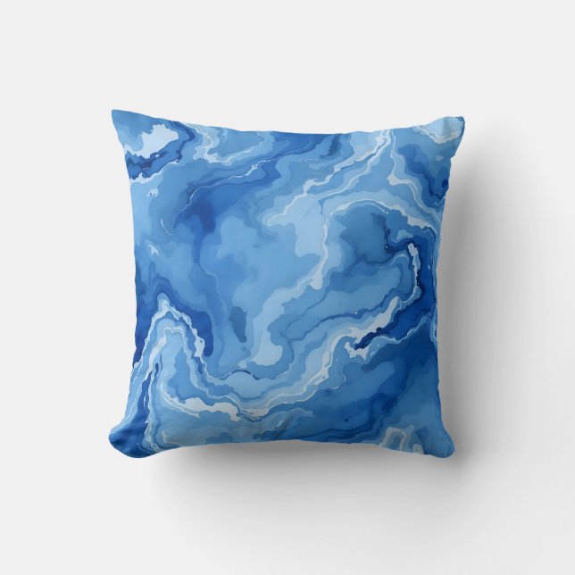 Coussin Motif Abstrait en marbre bleu. (Recto)