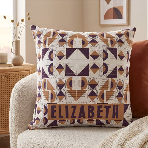 Coussin Motif abstrait esthétique violet et or