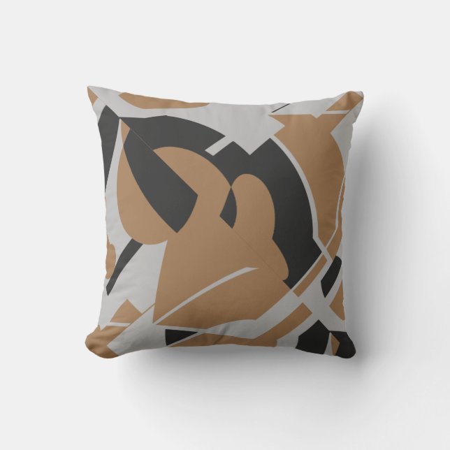 Coussin Motif Abstrait foncé Tan Gris Noir Gras (Recto)