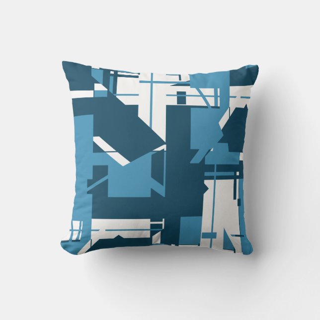 Coussin Motif Abstrait géométrique bleu blanc foncé (Recto)