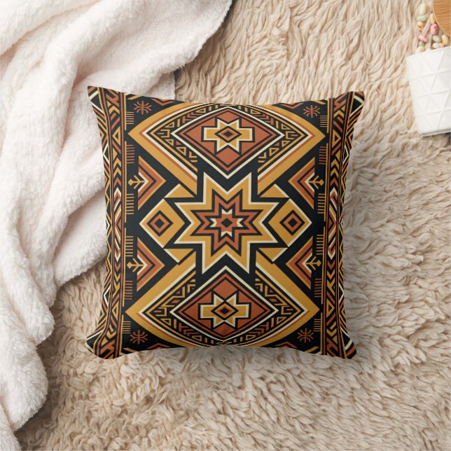 Coussin Motif Abstrait Géométrique Bohème Ocre Terracotta (Couverture)