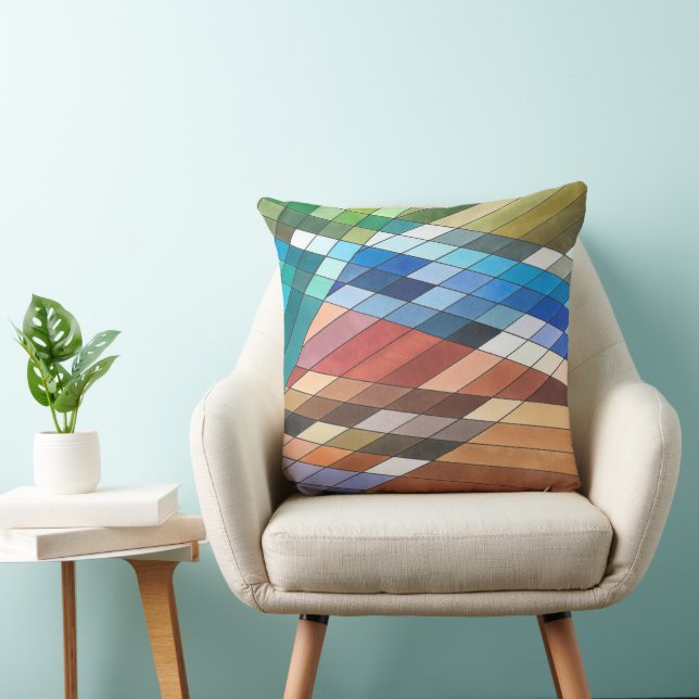Coussin Motif Abstrait Géométrique Peint à la Main (Chaise)