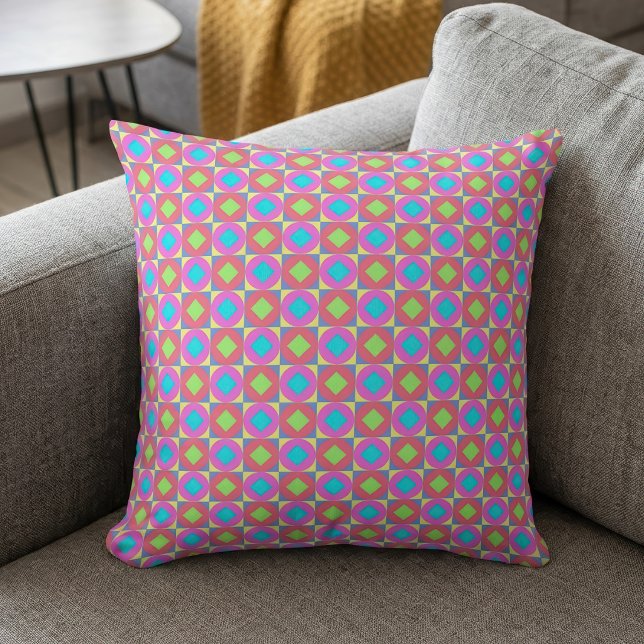 Coussin Motif Abstrait Géométrique Psychédélique Vibrant (Vibrant Geometric Abstract Psychedelic Pattern. Throw Pillow)
