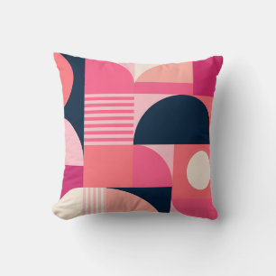 Coussin Motif Abstrait Géométrique Vibrant avec Rose et Ma