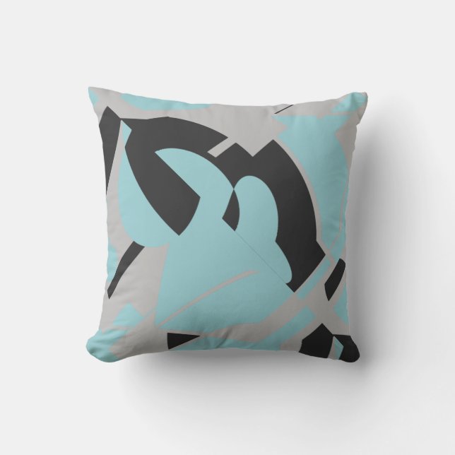 Coussin Motif Abstrait gris Turquoise clair noir gras (Recto)