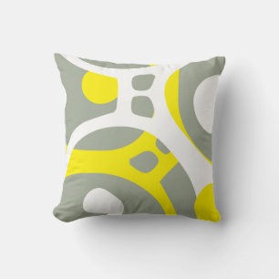 Coussin motif abstrait jaune blanc et gris