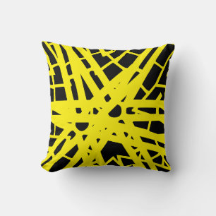 Coussin motif abstrait jaune et noir