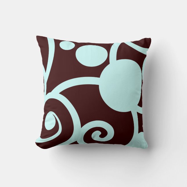 coussin motif abstrait marron et bleu turquoise (Recto)