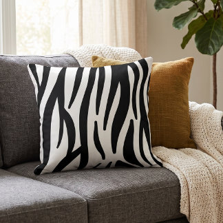 Coussin Motif Abstrait Moderne en Rayures de Zèbre Noir et