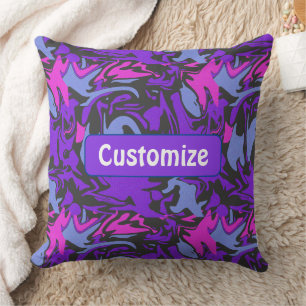 Coussin Motif Abstrait moderne violet, rose et bleu ciel