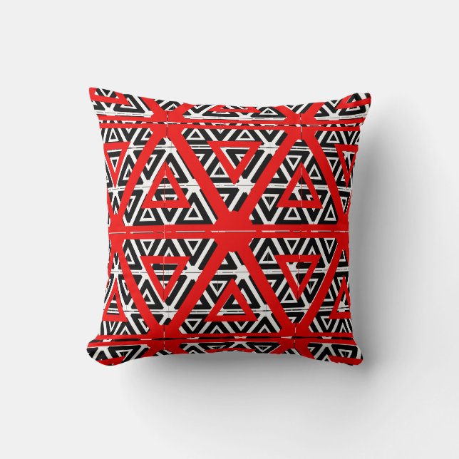 Coussin Motif abstrait noir, blanc, rouge sur fond uni (Recto)