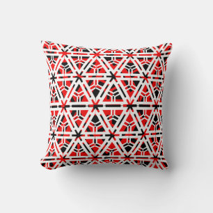 Coussin Motif abstrait noir, blanc, rouge sur fond uni