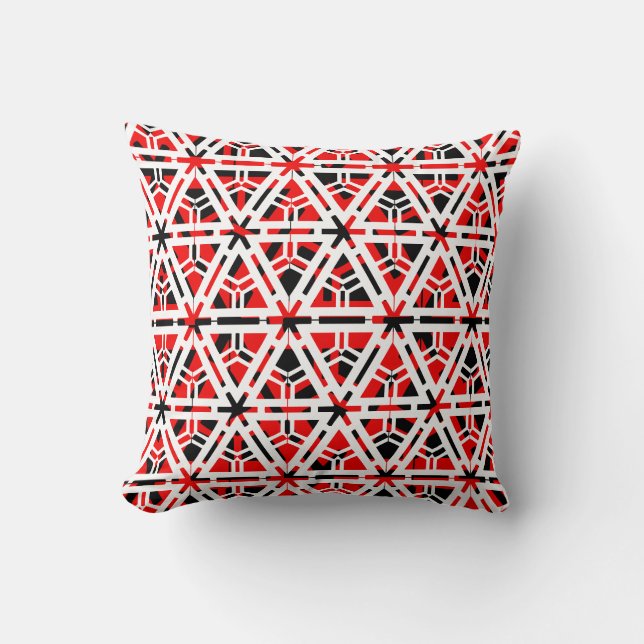 Coussin Motif abstrait noir, blanc, rouge sur fond uni (Recto)