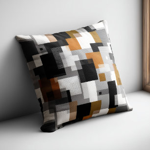 Coussin Motif Abstrait Noir Orange Blanc