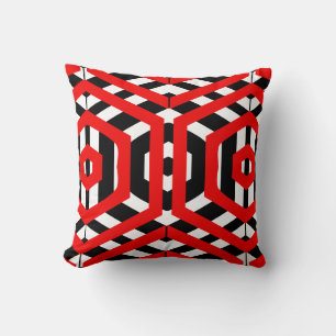 Coussin Motif abstrait noir, rouge, blanc avec dos solide