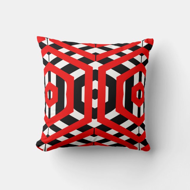 Coussin Motif abstrait noir, rouge, blanc avec dos solide (Recto)