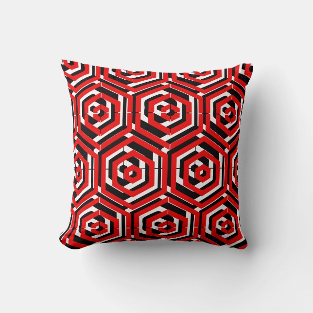 Coussin Motif abstrait noir, rouge, blanc avec dos solide (Recto)