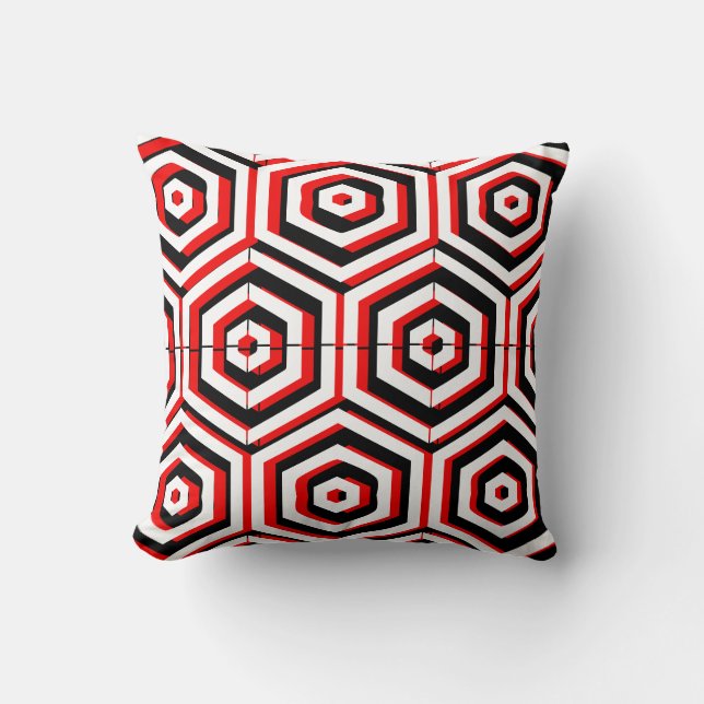 Coussin Motif abstrait noir, rouge, blanc avec dos solide (Recto)