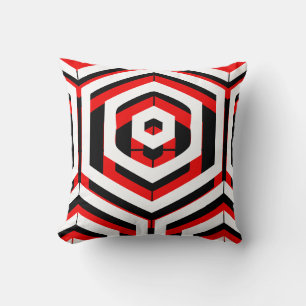 Coussin Motif abstrait noir, rouge, blanc avec dos solide