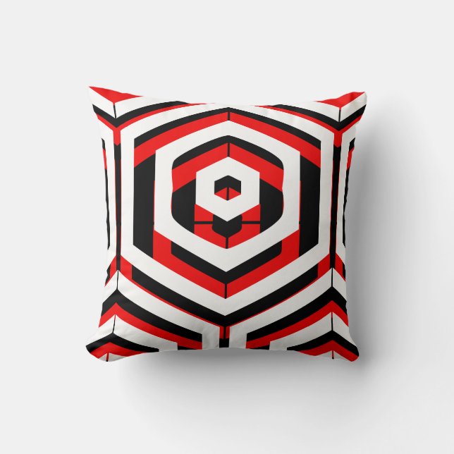 Coussin Motif abstrait noir, rouge, blanc avec dos solide (Recto)