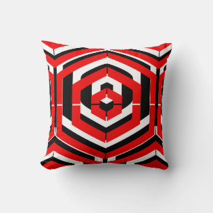 Coussin Motif abstrait noir, rouge, blanc sur fond uni