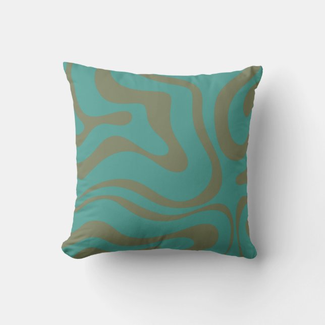 Coussin Motif Abstrait Olive Turquoise (Recto)