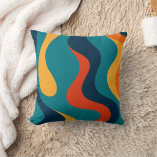 Coussin Motif Abstrait Ondulé Rétro Moderne
