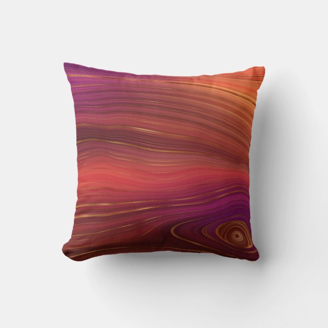 Coussin Motif Abstrait orange violet rouge or (Recto)