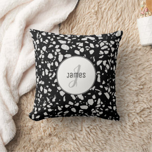 Coussin Motif abstrait personnalisé en Terrazzo noir et bl