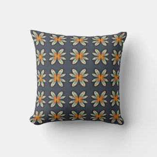 Coussin Motif abstrait rétro floral orange bleu marine 