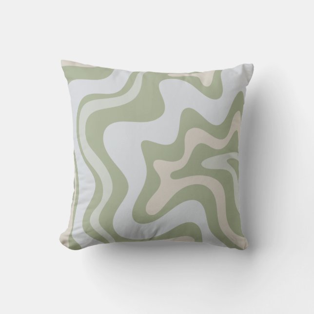 Coussin Motif Abstrait Retro Liquid Swirl à Sage Green (Recto)