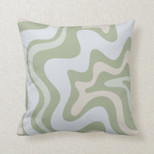 Coussin Motif Abstrait Retro Liquid Swirl à Sage Green