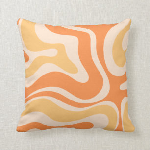 Coussin Motif Abstrait Retro Liquid Swirl dans Soft Orange