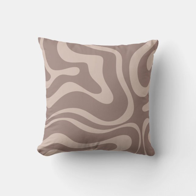 Coussin Motif Abstrait Retro Liquid Swirl en cacao Brown (Recto)
