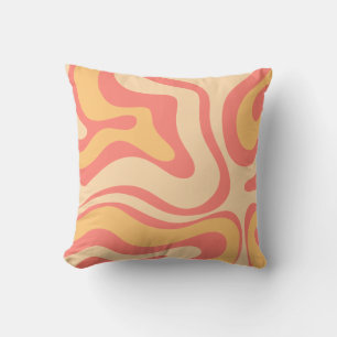 Coussin Motif Abstrait Rétro Liquide Tourbillonnant Rose J